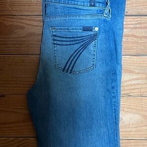 7 For All Mankind Women's Blue Boot Cut Jeans with Curved Pocket Stitching